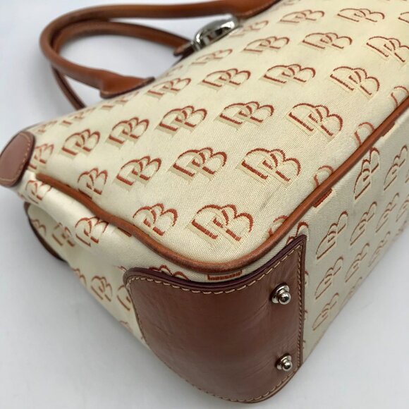 Dooney & Bourke Beige And Brown Signature DB Monogramed Tote Bag - Picture 6 of 11